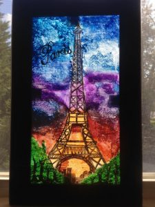 A Maryland Legal Aid client created this beautiful painting of the Eiffel Tower using only Q-tips and cotton balls.