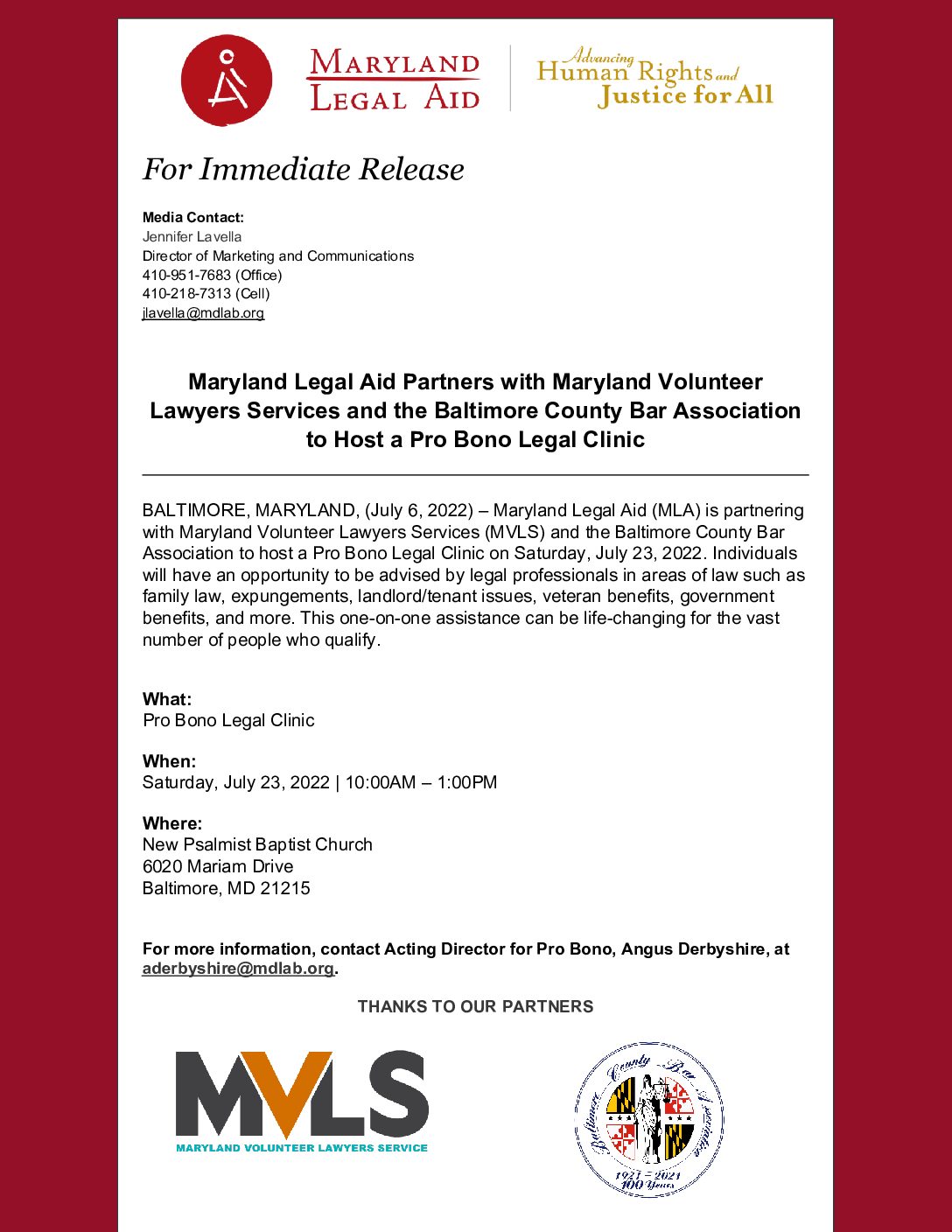 Maryland Volunteer Lawyers Service (MVLS) - Maryland Legal Services  Corporation