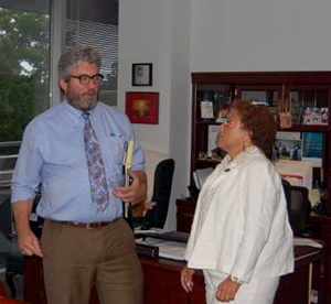 Shawn Boehringer, Chief Counsel, and Gina Polley, Chief Attorney, talk during his visit to the Montgomery County office in June.