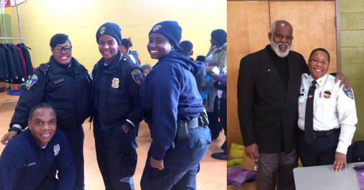 Left: Volunteers from the Baltimore Police Department­Western District; Right: Executive Director Wilhelm H. Joseph with Major Sheree Briscoe from the Western District.